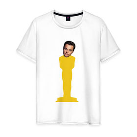 Мужская футболка хлопок с принтом Oscar Dicaprio в Белгороде, 100% хлопок | прямой крой, круглый вырез горловины, длина до линии бедер, слегка спущенное плечо. | dicaprio | leo | oscar | дикаприо | леонардо | оскар