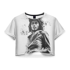 Женская футболка 3D укороченная с принтом Боб Марли 1 в Белгороде, 100% полиэстер | круглая горловина, длина футболки до линии талии, рукава с отворотами | bob marley | боб марли | музыка | регги