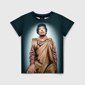 Детская футболка 3D с принтом Каддафи 1 в Белгороде, 100% гипоаллергенный полиэфир | прямой крой, круглый вырез горловины, длина до линии бедер, чуть спущенное плечо, ткань немного тянется | каддафи | муаммар каддафи | революция
