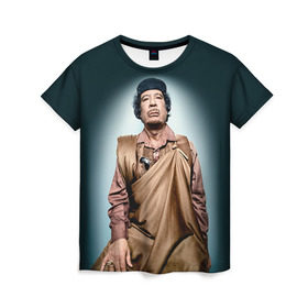 Женская футболка 3D с принтом Каддафи 1 в Белгороде, 100% полиэфир ( синтетическое хлопкоподобное полотно) | прямой крой, круглый вырез горловины, длина до линии бедер | каддафи | муаммар каддафи | революция