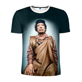 Мужская футболка 3D спортивная с принтом Каддафи 1 в Белгороде, 100% полиэстер с улучшенными характеристиками | приталенный силуэт, круглая горловина, широкие плечи, сужается к линии бедра | Тематика изображения на принте: каддафи | муаммар каддафи | революция