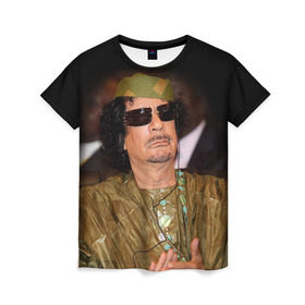 Женская футболка 3D с принтом Каддафи 3 в Белгороде, 100% полиэфир ( синтетическое хлопкоподобное полотно) | прямой крой, круглый вырез горловины, длина до линии бедер | каддафи | муаммар каддафи | революция
