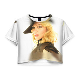 Женская футболка 3D укороченная с принтом Мадонна 2 в Белгороде, 100% полиэстер | круглая горловина, длина футболки до линии талии, рукава с отворотами | Тематика изображения на принте: madonna | мадонна | музыка