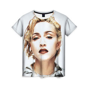 Женская футболка 3D с принтом Мадонна 3 в Белгороде, 100% полиэфир ( синтетическое хлопкоподобное полотно) | прямой крой, круглый вырез горловины, длина до линии бедер | madonna | мадонна | музыка