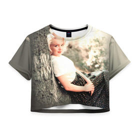 Женская футболка 3D укороченная с принтом Мерлин Монро 1 в Белгороде, 100% полиэстер | круглая горловина, длина футболки до линии талии, рукава с отворотами | marilyn monroe | кино | мерлин монро | мэрилин монро | норма джин бейкер | ретро