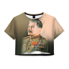 Женская футболка 3D укороченная с принтом Сталин 1 в Белгороде, 100% полиэстер | круглая горловина, длина футболки до линии талии, рукава с отворотами | знаменитости | иосиф сталин | ретро | ссср