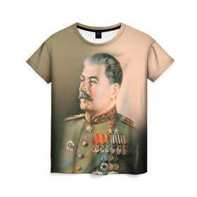 Женская футболка 3D с принтом Сталин 1 в Белгороде, 100% полиэфир ( синтетическое хлопкоподобное полотно) | прямой крой, круглый вырез горловины, длина до линии бедер | знаменитости | иосиф сталин | ретро | ссср
