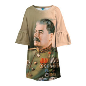 Детское платье 3D с принтом Сталин 1 в Белгороде, 100% полиэстер | прямой силуэт, чуть расширенный к низу. Круглая горловина, на рукавах — воланы | Тематика изображения на принте: знаменитости | иосиф сталин | ретро | ссср
