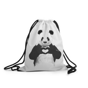 Рюкзак-мешок 3D с принтом Панда Love в Белгороде, 100% полиэстер | плотность ткани — 200 г/м2, размер — 35 х 45 см; лямки — толстые шнурки, застежка на шнуровке, без карманов и подкладки | панда