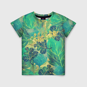 Детская футболка 3D с принтом Узор из листьев в Белгороде, 100% гипоаллергенный полиэфир | прямой крой, круглый вырез горловины, длина до линии бедер, чуть спущенное плечо, ткань немного тянется | зелень | лето | листья | мозаика | узор