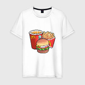 Мужская футболка хлопок с принтом Фастфуд в Белгороде, 100% хлопок | прямой крой, круглый вырез горловины, длина до линии бедер, слегка спущенное плечо. | бургер | макдак | фри
