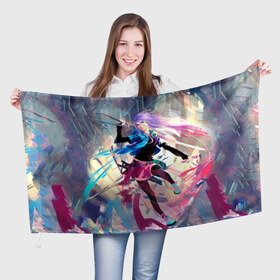 Флаг 3D с принтом Девушка с мечом в Белгороде, 100% полиэстер | плотность ткани — 95 г/м2, размер — 67 х 109 см. Принт наносится с одной стороны | 