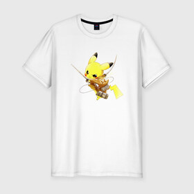 Мужская футболка премиум с принтом Attack on Titan - Pikachu в Белгороде, 92% хлопок, 8% лайкра | приталенный силуэт, круглый вырез ворота, длина до линии бедра, короткий рукав | 