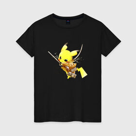 Женская футболка хлопок с принтом Attack on Titan - Pikachu в Белгороде, 100% хлопок | прямой крой, круглый вырез горловины, длина до линии бедер, слегка спущенное плечо | 
