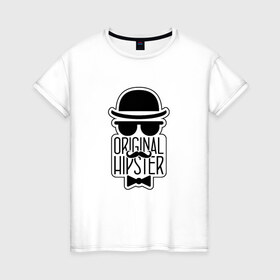 Женская футболка хлопок с принтом Original Hipster в Белгороде, 100% хлопок | прямой крой, круглый вырез горловины, длина до линии бедер, слегка спущенное плечо | 