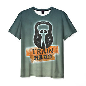 Мужская футболка 3D с принтом Train hard 2 в Белгороде, 100% полиэфир | прямой крой, круглый вырез горловины, длина до линии бедер | bodybuilding | no pain no gain | train hard | бодибилдинг | качалка | пауэрлифинг | тренажерный | фитнес