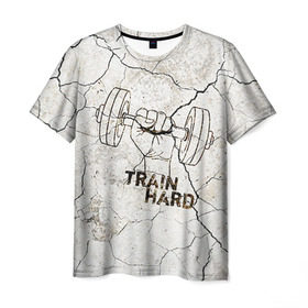 Мужская футболка 3D с принтом Train hard 5 в Белгороде, 100% полиэфир | прямой крой, круглый вырез горловины, длина до линии бедер | bodybuilding | no pain no gain | train hard | бодибилдинг | качалка | пауэрлифинг | тренажерный | фитнес