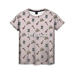 Женская футболка 3D с принтом Sherlock в Белгороде, 100% полиэфир ( синтетическое хлопкоподобное полотно) | прямой крой, круглый вырез горловины, длина до линии бедер | holmes | sherlock | холмс | шерлок