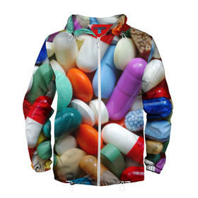 Мужская ветровка 3D с принтом Pills в Белгороде, 100% полиэстер | подол и капюшон оформлены резинкой с фиксаторами, два кармана без застежек по бокам, один потайной карман на груди | пилюли | флу
