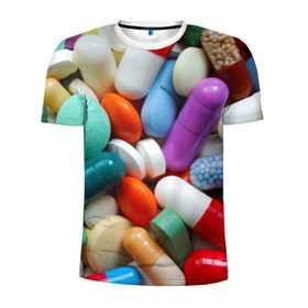 Мужская футболка 3D спортивная с принтом Pills в Белгороде, 100% полиэстер с улучшенными характеристиками | приталенный силуэт, круглая горловина, широкие плечи, сужается к линии бедра | пилюли | флу