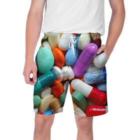 Мужские шорты 3D с принтом Pills в Белгороде,  полиэстер 100% | прямой крой, два кармана без застежек по бокам. Мягкая трикотажная резинка на поясе, внутри которой широкие завязки. Длина чуть выше колен | пилюли | флу