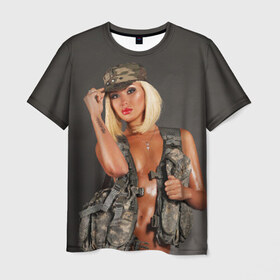 Мужская футболка 3D с принтом Девушка в форме в Белгороде, 100% полиэфир | прямой крой, круглый вырез горловины, длина до линии бедер | армия | девушка воин | камуфляж | оружие