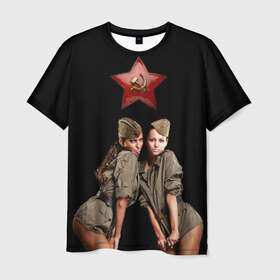 Мужская футболка 3D с принтом Девушки в форме в Белгороде, 100% полиэфир | прямой крой, круглый вырез горловины, длина до линии бедер | армия | военная форма | девушки | россия | рэтро | ссср