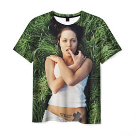 Мужская футболка 3D с принтом Джоли Анджелина в Белгороде, 100% полиэфир | прямой крой, круглый вырез горловины, длина до линии бедер | анджелина | девушка | джоли | лежит | тату