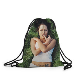 Рюкзак-мешок 3D с принтом Джоли Анджелина в Белгороде, 100% полиэстер | плотность ткани — 200 г/м2, размер — 35 х 45 см; лямки — толстые шнурки, застежка на шнуровке, без карманов и подкладки | анджелина | девушка | джоли | лежит | тату