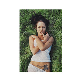 Обложка для паспорта матовая кожа с принтом Джоли Анджелина в Белгороде, натуральная матовая кожа | размер 19,3 х 13,7 см; прозрачные пластиковые крепления | анджелина | девушка | джоли | лежит | тату