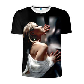 Мужская футболка 3D спортивная с принтом Страстная девушка, красивая в Белгороде, 100% полиэстер с улучшенными характеристиками | приталенный силуэт, круглая горловина, широкие плечи, сужается к линии бедра | в белом | красивая | модель | страстная девушка