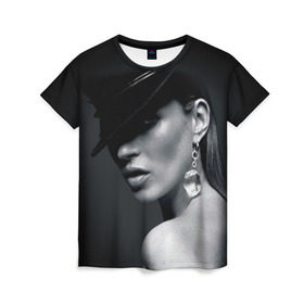 Женская футболка 3D с принтом Девушка в шляпе в Белгороде, 100% полиэфир ( синтетическое хлопкоподобное полотно) | прямой крой, круглый вырез горловины, длина до линии бедер | Тематика изображения на принте: бриллиант | девушка | красивая | серьга | шляпа