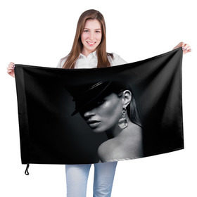 Флаг 3D с принтом Девушка в шляпе в Белгороде, 100% полиэстер | плотность ткани — 95 г/м2, размер — 67 х 109 см. Принт наносится с одной стороны | бриллиант | девушка | красивая | серьга | шляпа