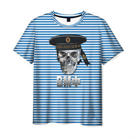 Мужская футболка 3D с принтом ВМФ в Белгороде, 100% полиэфир | прямой крой, круглый вырез горловины, длина до линии бедер | армия | бескозырка | бф | вмф | войска | вооруженные силы | моряк | сф | тельник | тельняшка | тоф | флот | череп | чф