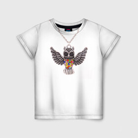 Детская футболка 3D с принтом Золотая сова в Белгороде, 100% гипоаллергенный полиэфир | прямой крой, круглый вырез горловины, длина до линии бедер, чуть спущенное плечо, ткань немного тянется | крылья | сова