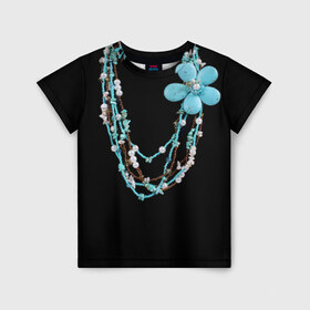 Детская футболка 3D с принтом Ожерелье в Белгороде, 100% гипоаллергенный полиэфир | прямой крой, круглый вырез горловины, длина до линии бедер, чуть спущенное плечо, ткань немного тянется | Тематика изображения на принте: бижутерия | бусы | каменный | камни | ожерелье | украшение | цветок | цветы