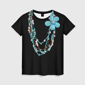 Женская футболка 3D с принтом Ожерелье в Белгороде, 100% полиэфир ( синтетическое хлопкоподобное полотно) | прямой крой, круглый вырез горловины, длина до линии бедер | бижутерия | бусы | каменный | камни | ожерелье | украшение | цветок | цветы