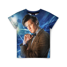 Детская футболка 3D с принтом 11th Doctor Who в Белгороде, 100% гипоаллергенный полиэфир | прямой крой, круглый вырез горловины, длина до линии бедер, чуть спущенное плечо, ткань немного тянется | Тематика изображения на принте: doctor who | matt | smith | tardis | временной поток | доктор кто | мэтт | смит | тардис