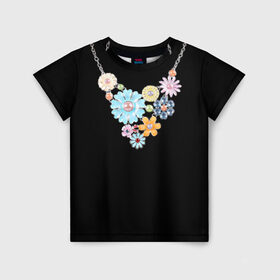 Детская футболка 3D с принтом Ожерелье в Белгороде, 100% гипоаллергенный полиэфир | прямой крой, круглый вырез горловины, длина до линии бедер, чуть спущенное плечо, ткань немного тянется | белое | бижутерия | бусы | золото | камни | ожерелье | украшение | цветы | цепь
