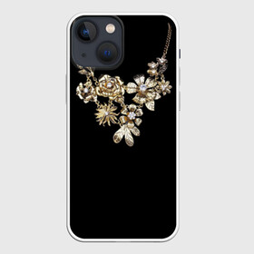 Чехол для iPhone 13 mini с принтом Золотое ожерелье в Белгороде,  |  | Тематика изображения на принте: бриллианты | драгоценность | золото | золотые | лепестки | ожерелье | роза | цветы | цепь