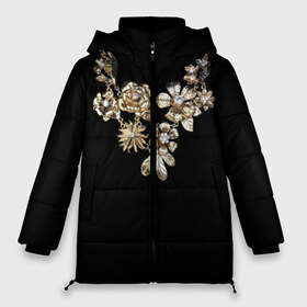 Женская зимняя куртка 3D с принтом Золотое ожерелье в Белгороде, верх — 100% полиэстер; подкладка — 100% полиэстер; утеплитель — 100% полиэстер | длина ниже бедра, силуэт Оверсайз. Есть воротник-стойка, отстегивающийся капюшон и ветрозащитная планка. 

Боковые карманы с листочкой на кнопках и внутренний карман на молнии | бриллианты | драгоценность | золото | золотые | лепестки | ожерелье | роза | цветы | цепь