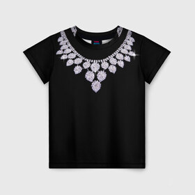 Детская футболка 3D с принтом Бриллиантовое ожерелье в Белгороде, 100% гипоаллергенный полиэфир | прямой крой, круглый вырез горловины, длина до линии бедер, чуть спущенное плечо, ткань немного тянется | бриллианты | драгоценность | золотое ожерелье | камни | лепестки | цепь