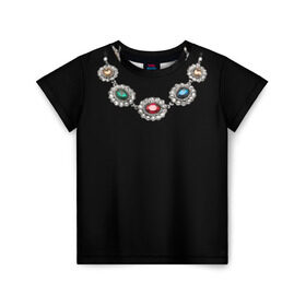 Детская футболка 3D с принтом Ожерелье в Белгороде, 100% гипоаллергенный полиэфир | прямой крой, круглый вырез горловины, длина до линии бедер, чуть спущенное плечо, ткань немного тянется | бриллианты | драгоценность | золото | золотое | камни | ожерелье | цепь