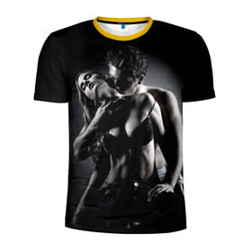 Мужская футболка 3D спортивная с принтом Страсть в Белгороде, 100% полиэстер с улучшенными характеристиками | приталенный силуэт, круглая горловина, широкие плечи, сужается к линии бедра | в шею | девушка | любовь | парень | поцелуй | страсть | торс | фото | черно белое
