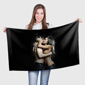 Флаг 3D с принтом Чувства в Белгороде, 100% полиэстер | плотность ткани — 95 г/м2, размер — 67 х 109 см. Принт наносится с одной стороны | девушка | любовь | парень | поцелуй | страсть | торс | фото | чувства