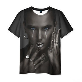 Мужская футболка 3D с принтом Черная девушка в Белгороде, 100% полиэфир | прямой крой, круглый вырез горловины, длина до линии бедер | белое | блеск | бриллиант | девушка | драгоценности | золото | кольца | макияж | перстни | серебро | черная | эпатаж