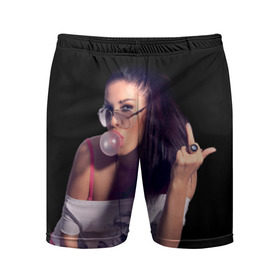 Мужские шорты 3D спортивные с принтом Девушка с жвачкой в Белгороде,  |  | взгляд | девушка | жвачка | жевательная | очки | палец | перстень | показывает | пузырь | резинка | средний
