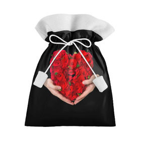 Подарочный 3D мешок с принтом Сердце в руках в Белгороде, 100% полиэстер | Размер: 29*39 см | Тематика изображения на принте: 8 марта | любовь | подарок | праздник | розы | руки | сердце