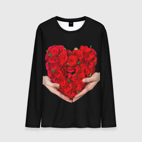 Мужской лонгслив 3D с принтом Сердце в руках в Белгороде, 100% полиэстер | длинные рукава, круглый вырез горловины, полуприлегающий силуэт | 8 марта | любовь | подарок | праздник | розы | руки | сердце