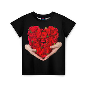 Детская футболка 3D с принтом Сердце в руках в Белгороде, 100% гипоаллергенный полиэфир | прямой крой, круглый вырез горловины, длина до линии бедер, чуть спущенное плечо, ткань немного тянется | Тематика изображения на принте: 8 марта | любовь | подарок | праздник | розы | руки | сердце